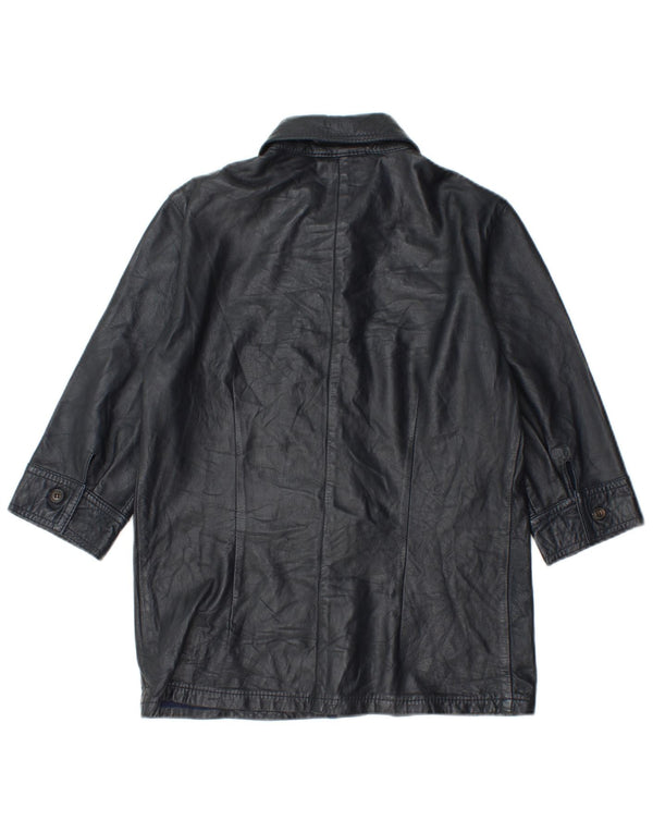 Les Copains Womens 3/4 Sleeve Leather Jacket IT 42 Medium Navy Blue Leather