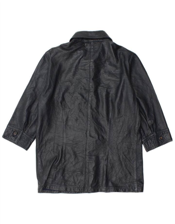 Les Copains Damen-Lederjacke mit 3/4-Ärmeln, IT 42, mittelmarines blaues Leder