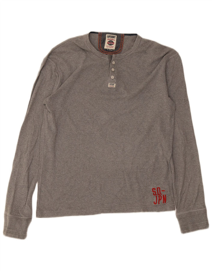 Superdry Herren-Oberteil, langärmelig, XL, graue Baumwolle