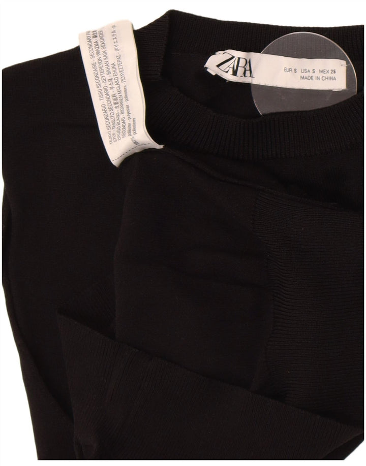 Zara Damen Crop Vest Tank Top UK 8 Small Schwarz Polyester