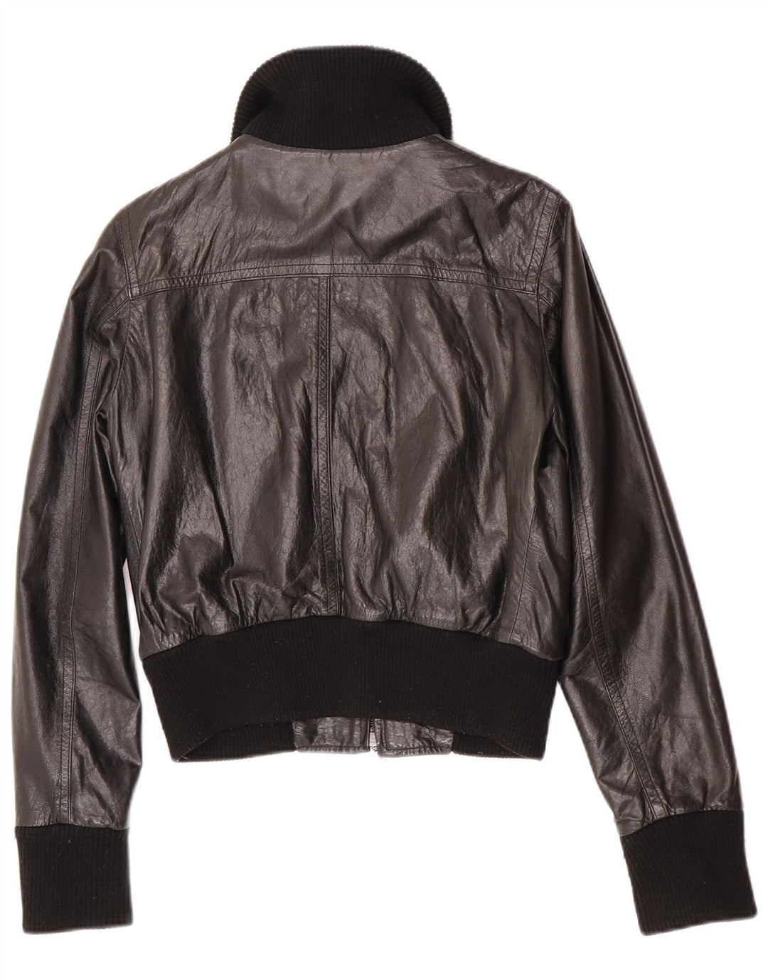 Vintage Damen Leder Bomberjacke IT 44 Mittelschwarzes Leder