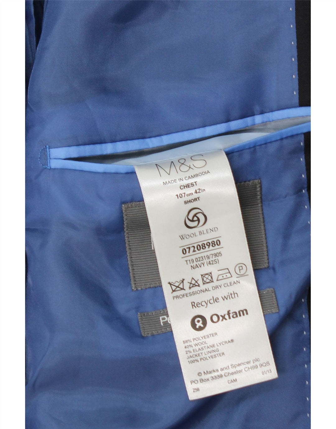 Marks & Spencer Herren-Blazer mit 2 Knöpfen, UK 42, XL, Marineblau, Polyester