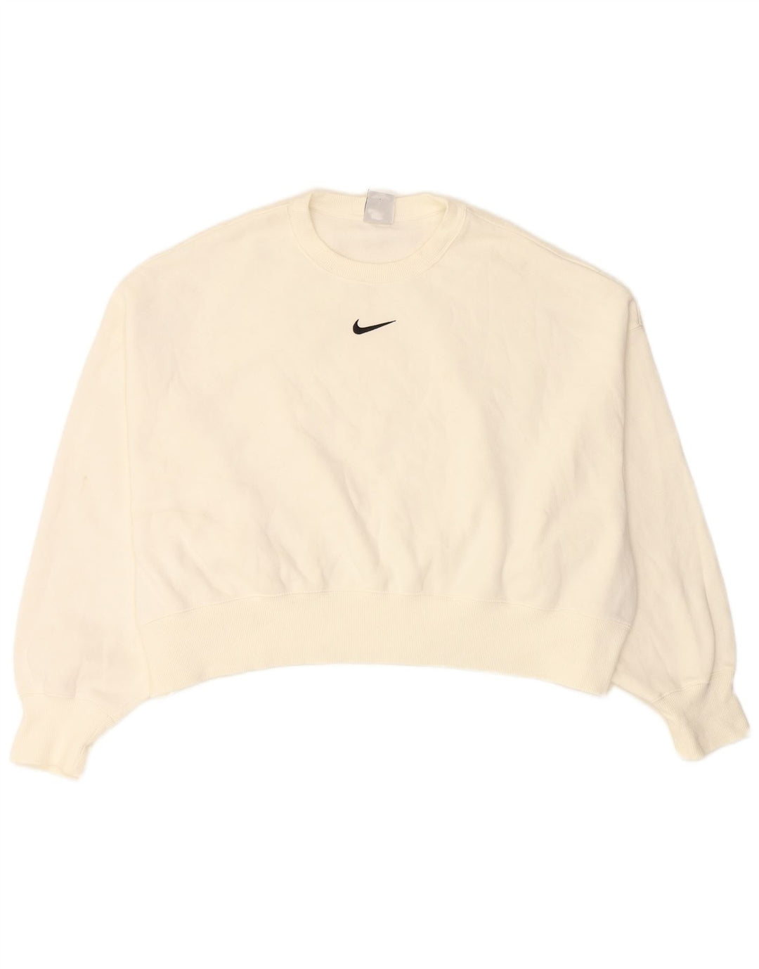 NIKE Womens Crop Oversized Sweatshirt Pullover UK 14 Mittelweiße Baumwolle