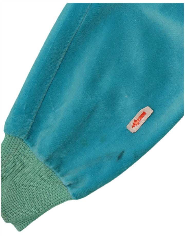 Codice Damen Velours-Sweatshirt-Pullover UK 12 Mittelblaue Colourblock-Baumwolle