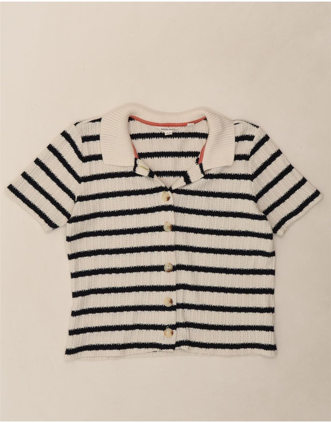 WHITE STUFF Womens Crop Cardigan Sweater UK 14 Large  White Striped Vintage White Stuff and Second-Hand White Stuff from Messina Hembry 
