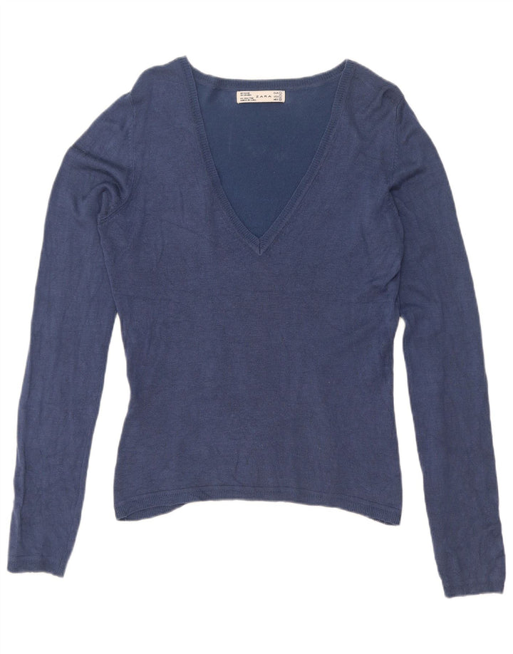 Zara Damen-Pullover mit V-Ausschnitt, Gr. 14, Marineblau