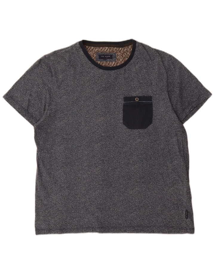 Ted Baker Herren-T-Shirt-Oberteil, Größe 4, groß, marineblau gesprenkelte Baumwolle