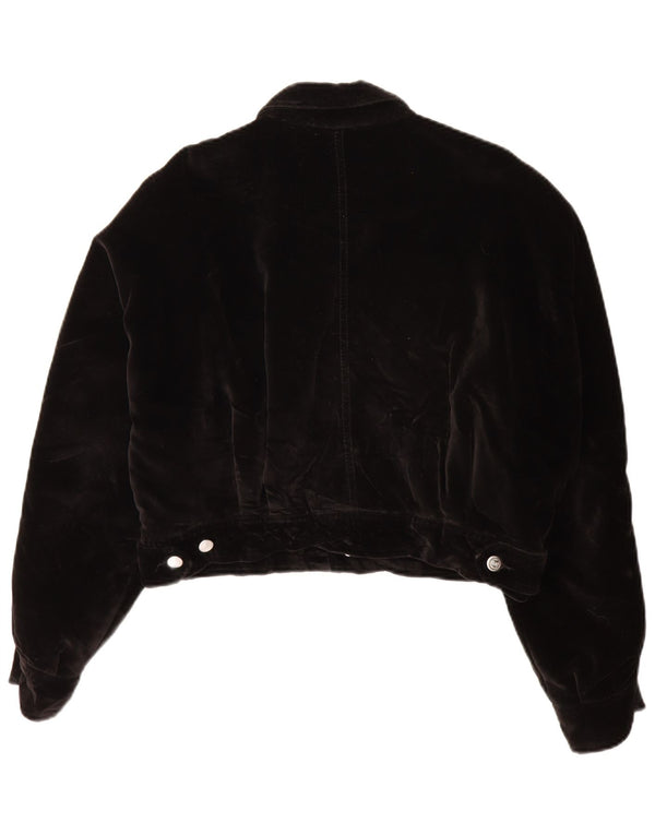 Rifle Womens Crop Velvet Bomberjacke UK 12 Mittelschwarze Baumwolle