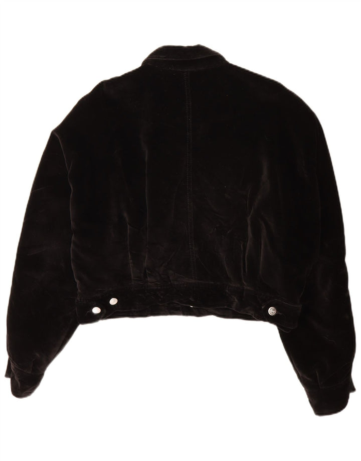 Rifle Womens Crop Velvet Bomberjacke UK 12 Mittelschwarze Baumwolle