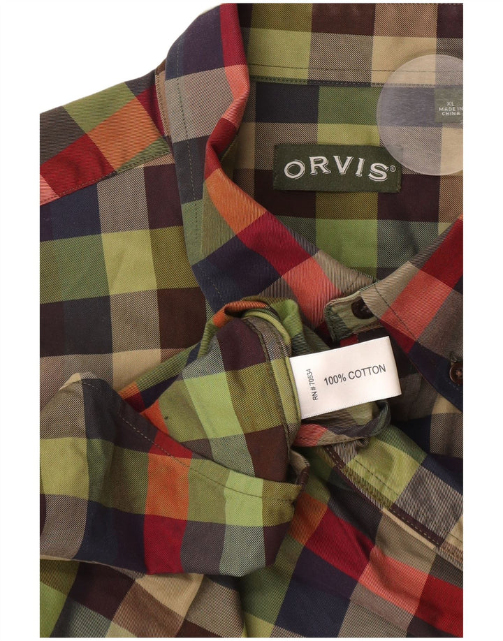 Orvis Herrenhemd XL grün kariert Baumwolle