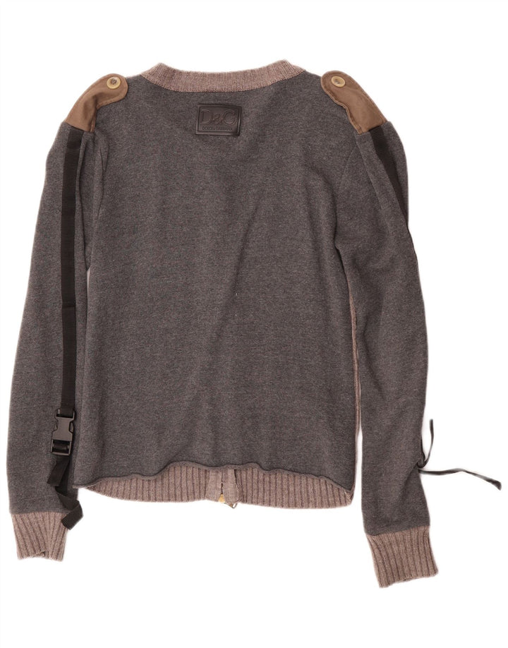 Dolce & Gabbana Herren-Cardigan-Pullover UK 10 Small Graue Colourblock-Baumwolle