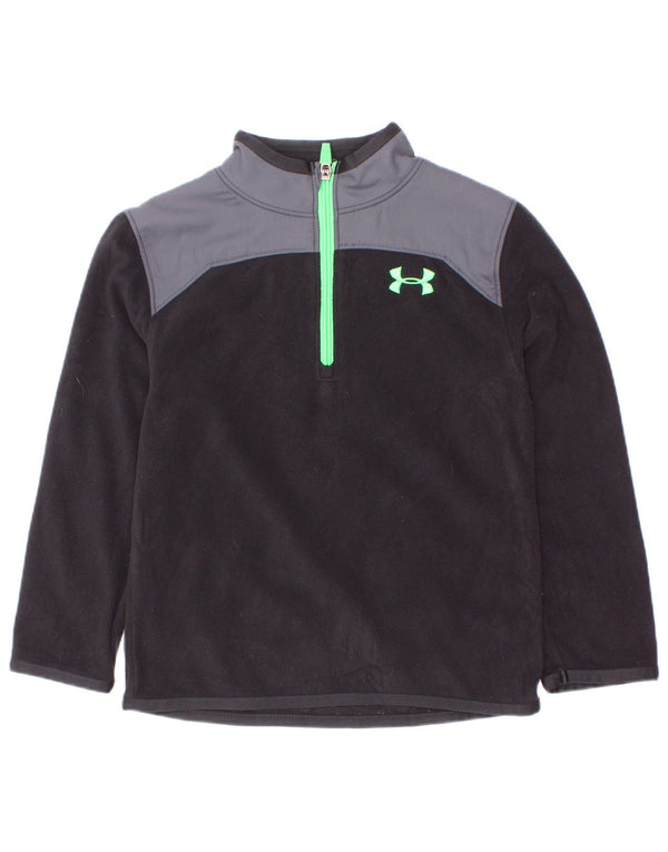 Under Armour Jungen-Fleecepullover mit Reißverschluss am Hals, 4–5 Jahre, schwarzes Farbblockdesign