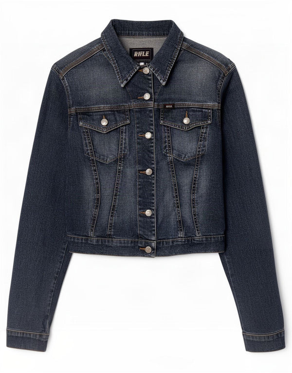 Rifle Womens Crop Denim Jacke UK 18 XL Marineblau Baumwolle