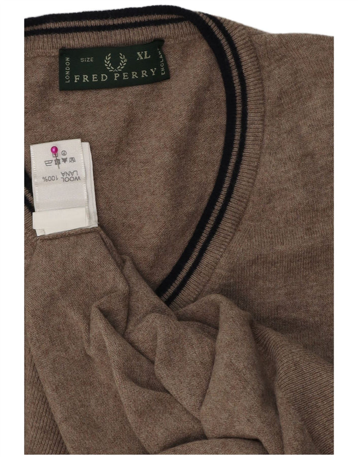 Fred Perry Herren-Pullover mit V-Ausschnitt, XL, braun gefleckte Wolle