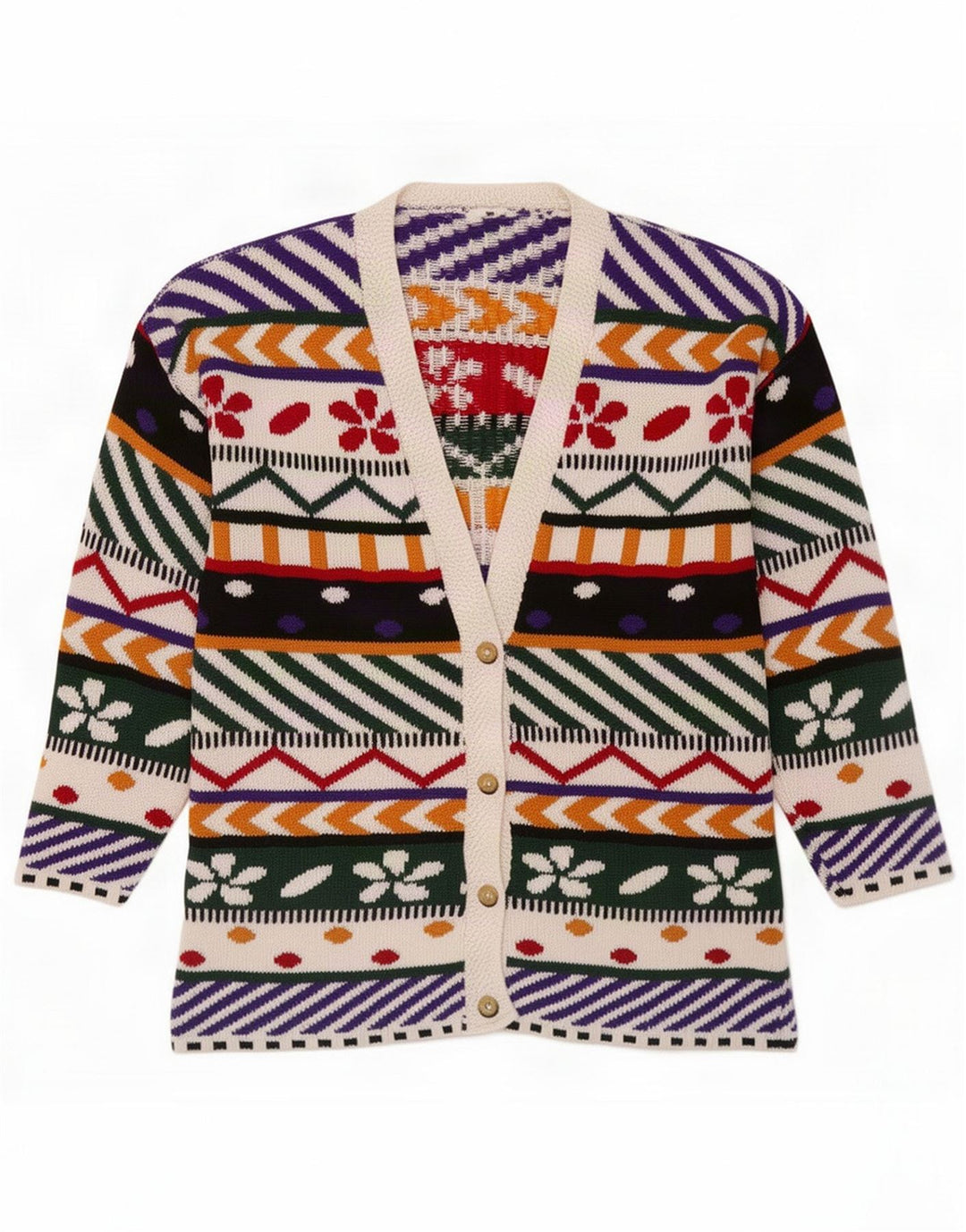 Vintage Womens Abstract Pattern Cardigan Sweater UK 14 Medium Mehrfarbig