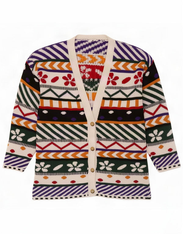 Vintage Womens Abstract Pattern Cardigan Sweater UK 14 Medium Mehrfarbig