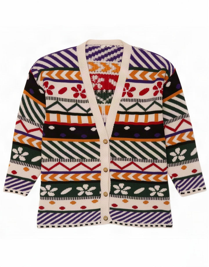 Vintage Womens Abstract Pattern Cardigan Sweater UK 14 Medium Mehrfarbig