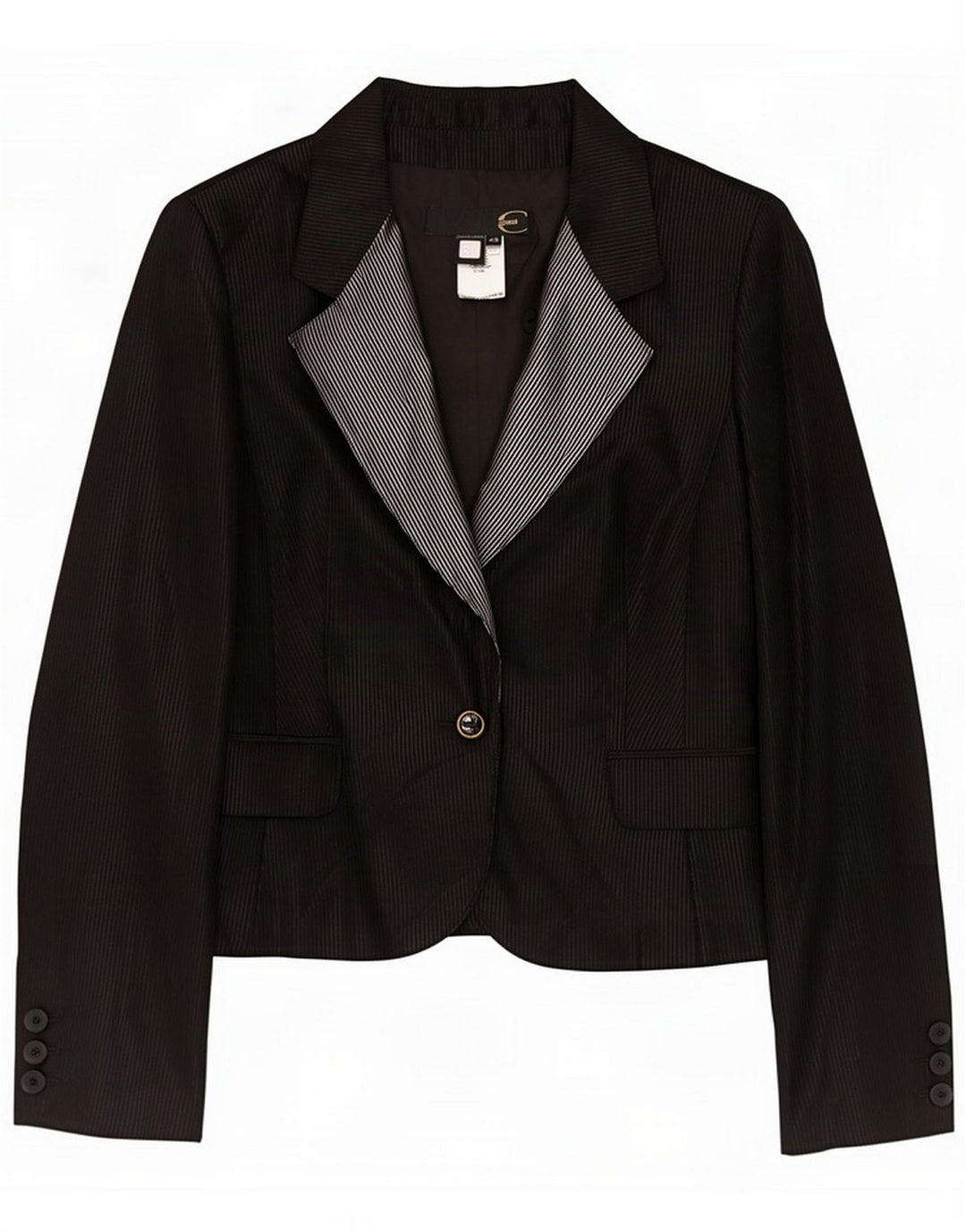 Just Cavalli Damen 1-Knopf-Blazerjacke IT 46 Große schwarze Nadelstreifenwolle