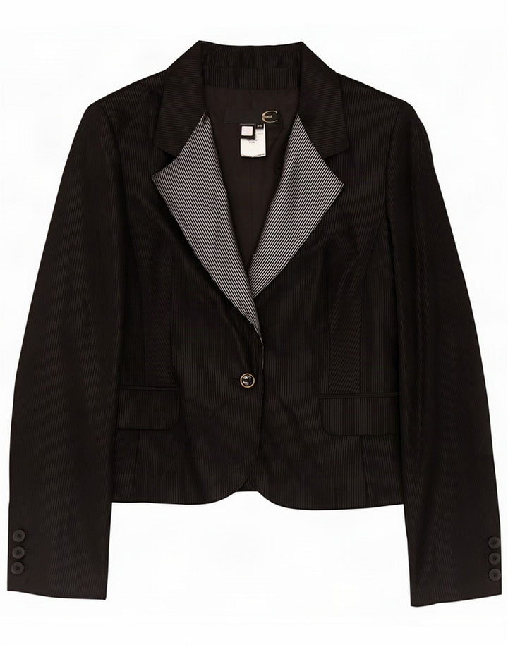 Just Cavalli Damen 1-Knopf-Blazerjacke IT 46 Große schwarze Nadelstreifenwolle