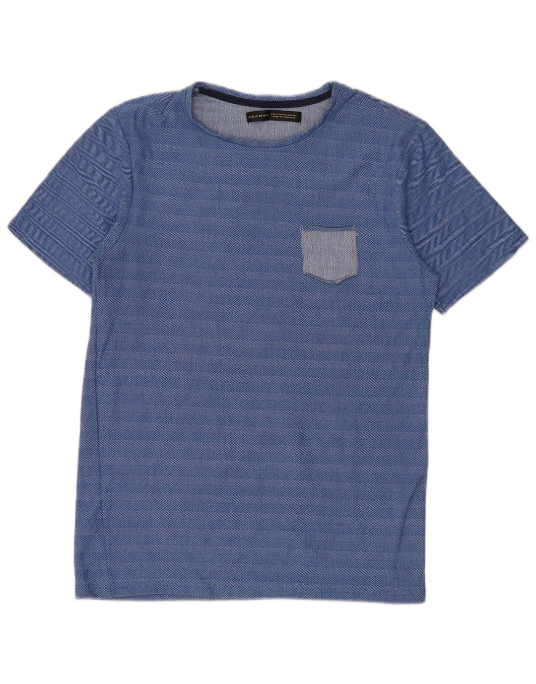 Zara Herren T-Shirt Top XL blau gestreift aus Baumwolle