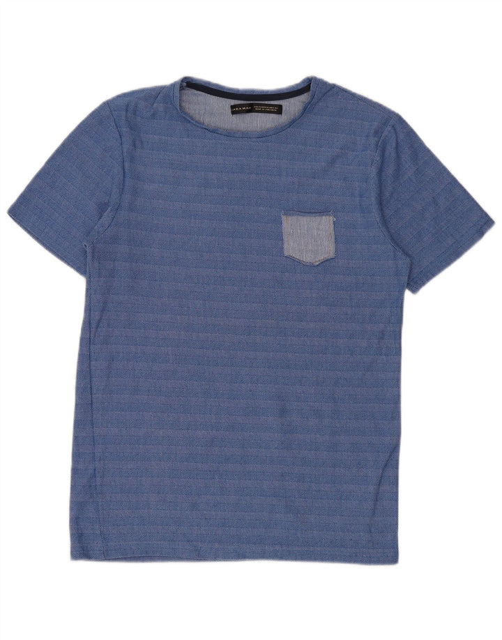 Zara Herren T-Shirt Top XL blau gestreift aus Baumwolle