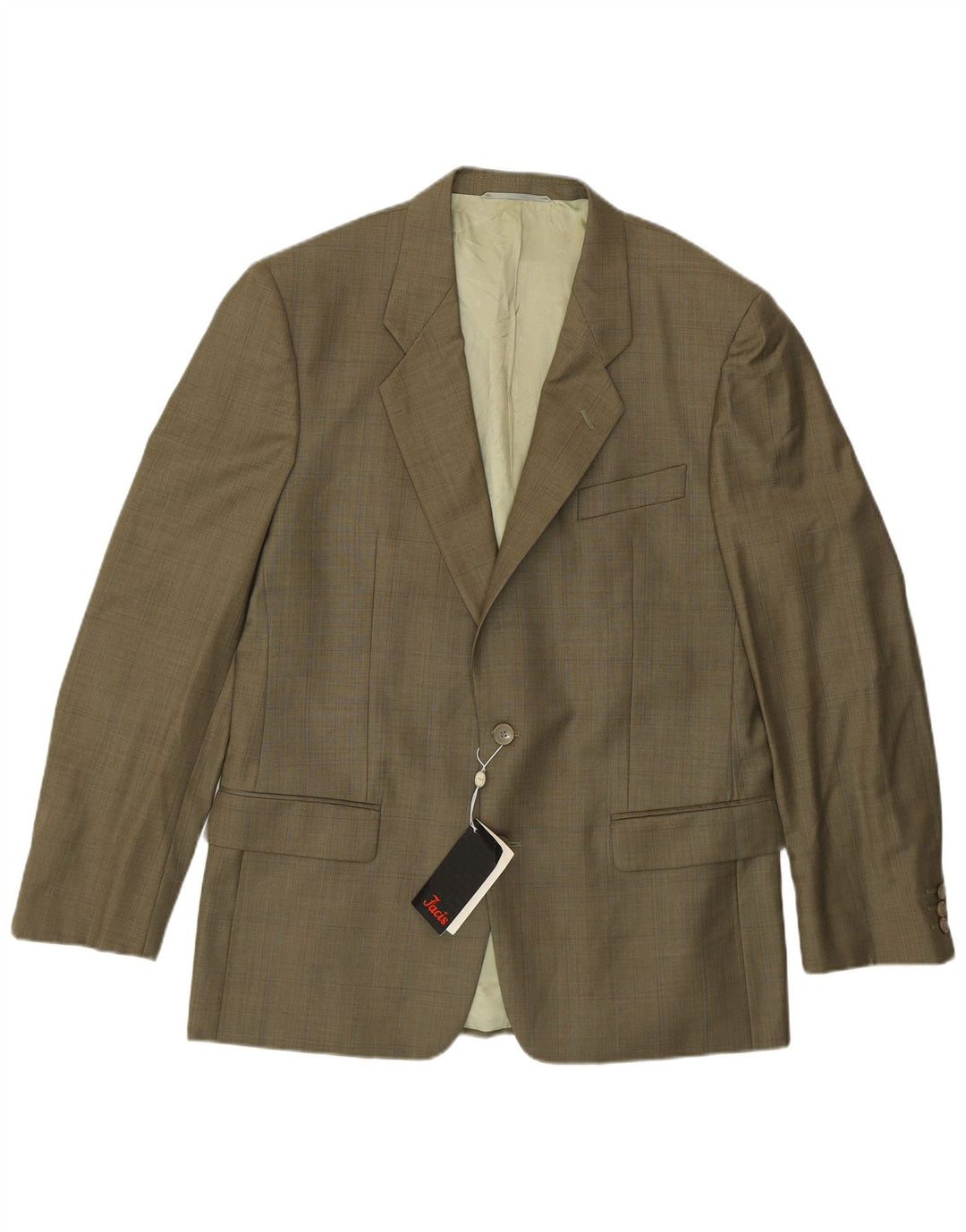 Facis Herren-Blazer mit 1 Knopf, IT 50, große Khaki-Schurwolle