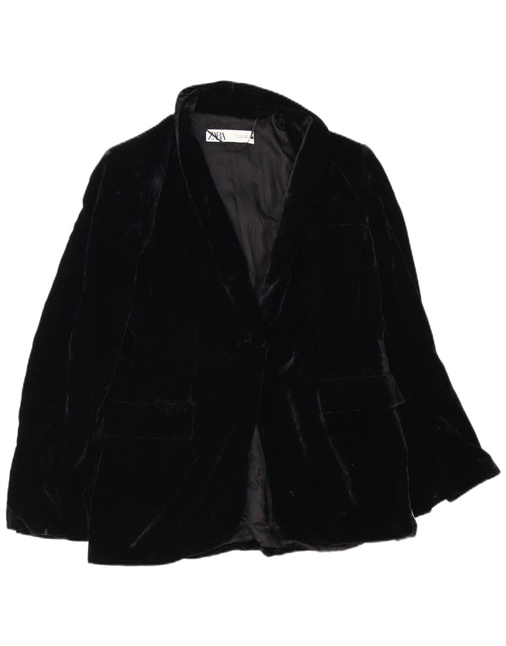 Zara Damen-Blazer, übergroß, 1 Knopf, Samt, Gr. 14, Mittelschwarz