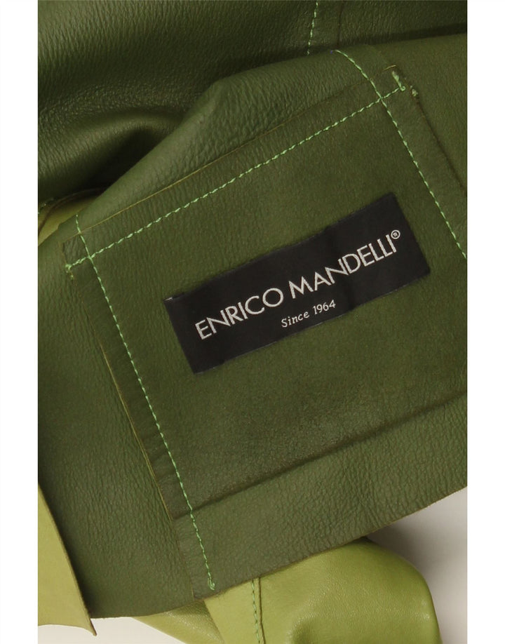 Enrico Mandelli Damen 4-Knopf-Lederblazerjacke UK 14 Mittelgrün