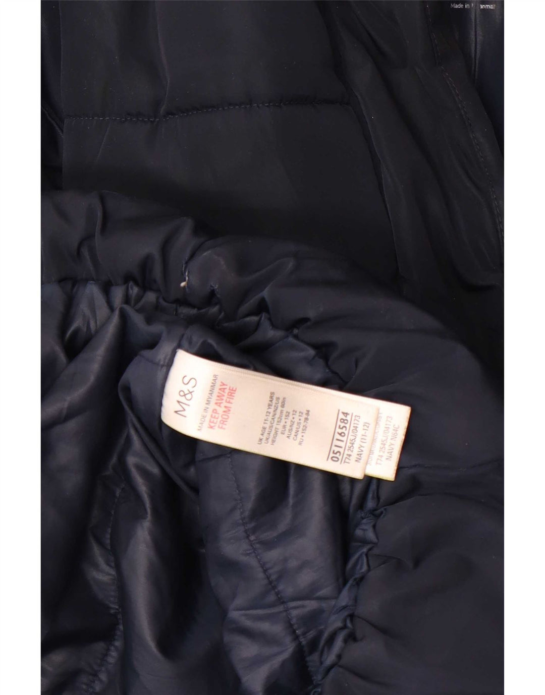 Marks & Spencer Wattierter Mantel für Mädchen mit Kapuze, 11–12 Jahre, Marineblau, Polyester