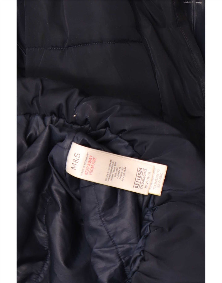 Marks & Spencer Wattierter Mantel für Mädchen mit Kapuze, 11–12 Jahre, Marineblau, Polyester