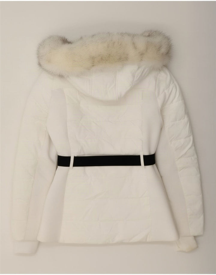 Michael Kors Wattierte Damenjacke mit Kapuze, UK 10, Größe S, Weiß, Polyester