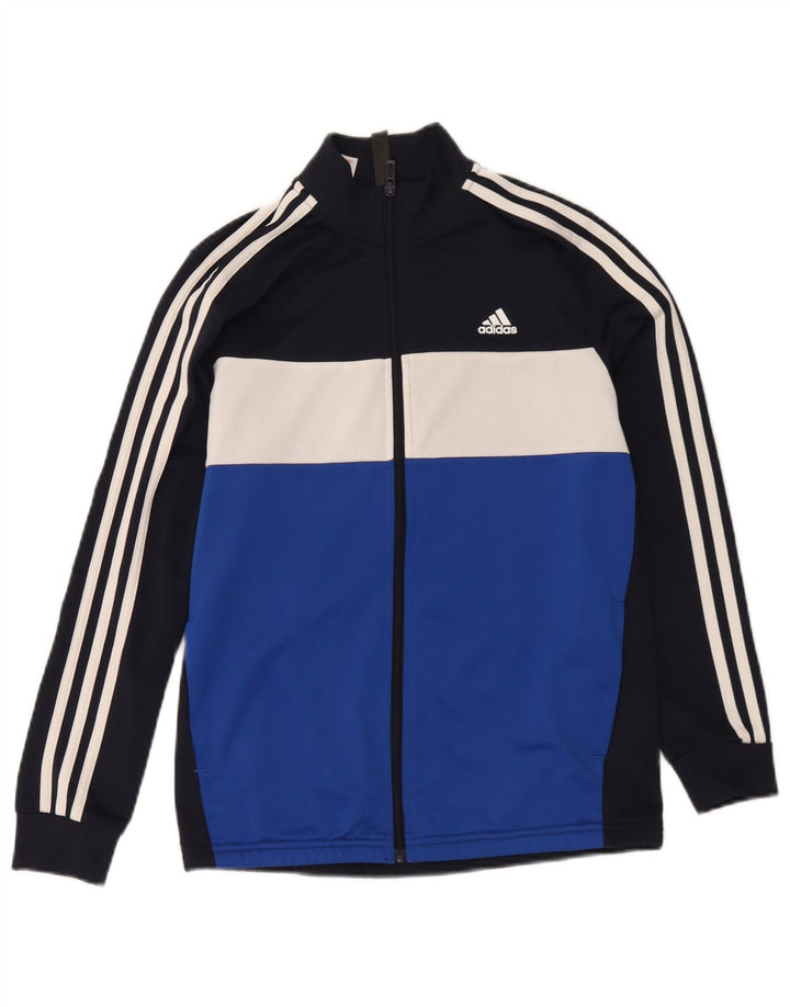 Adidas Jungen-Trainingsanzug-Top-Jacke, 13–14 Jahre, blaues Colourblock-Polyester