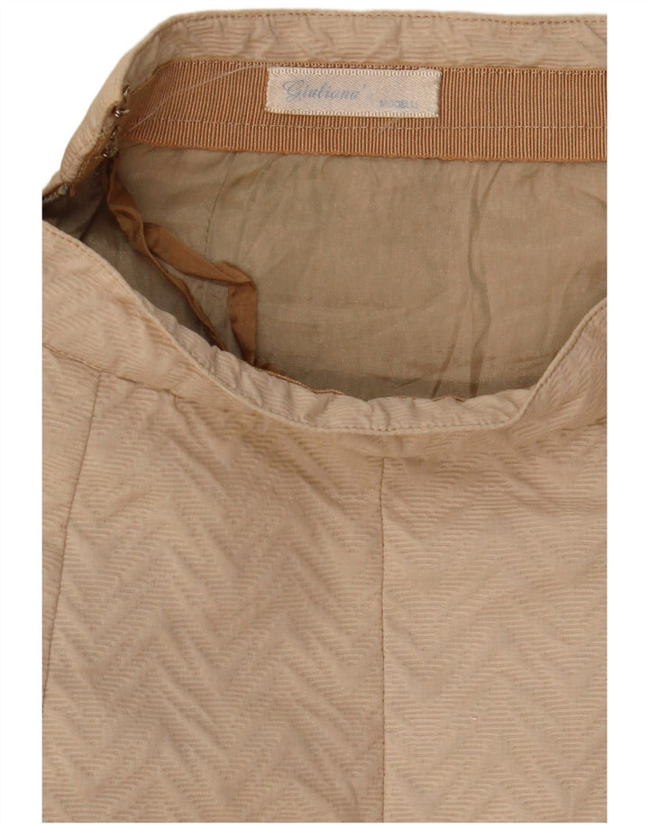 VINTAGE Damen gerader Rock W27 Small Beige Chevron