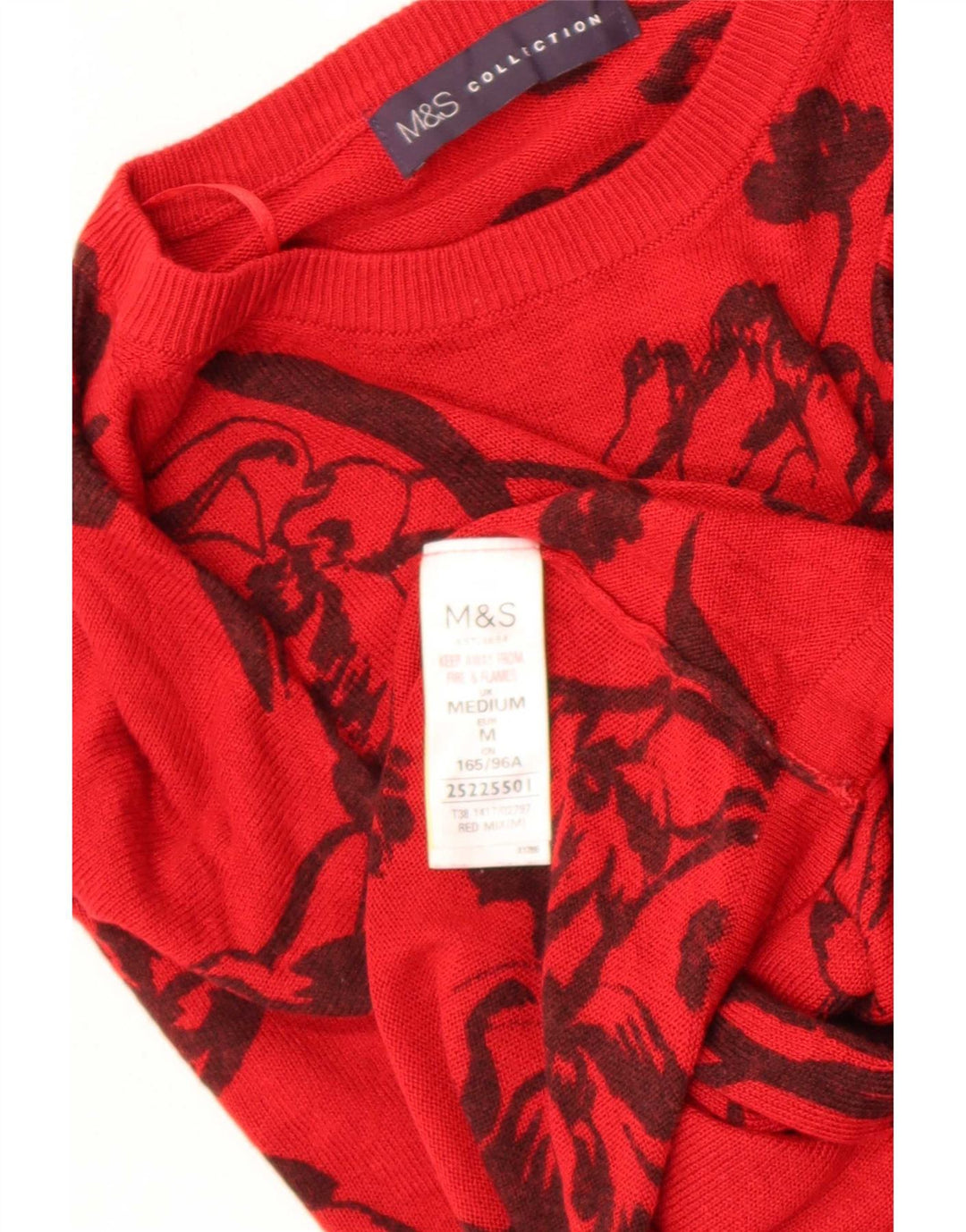 Marks & Spencer Damen-Pullover mit Rundhalsausschnitt, Gr. 14, Mittelrot mit Blumenmuster