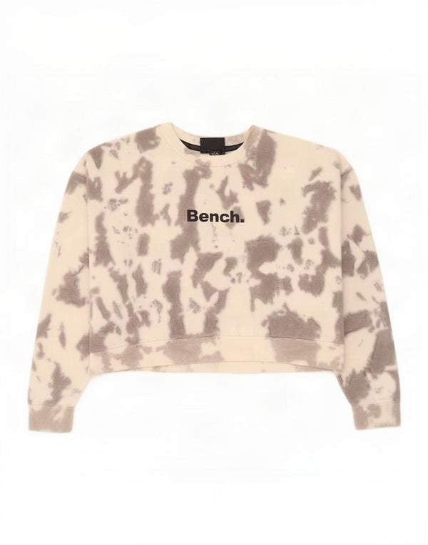 Bench Womens Crop Graphic Sweatshirt Pullover UK 14 Large Graue Batik-Baumwolle