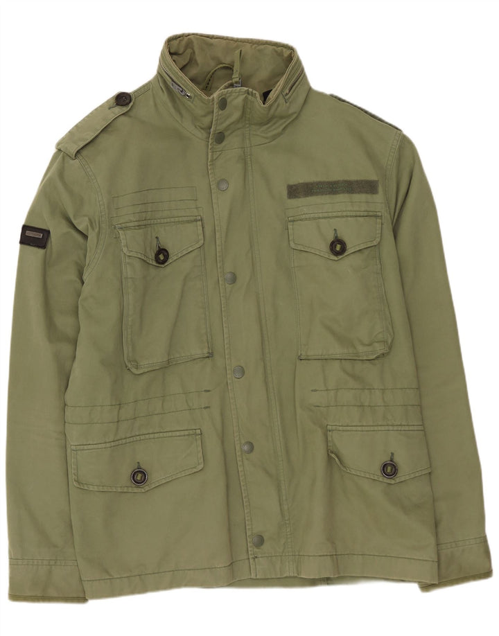 SUPERDRY Herren Militärjacke UK 40 Large Grüne Baumwolle