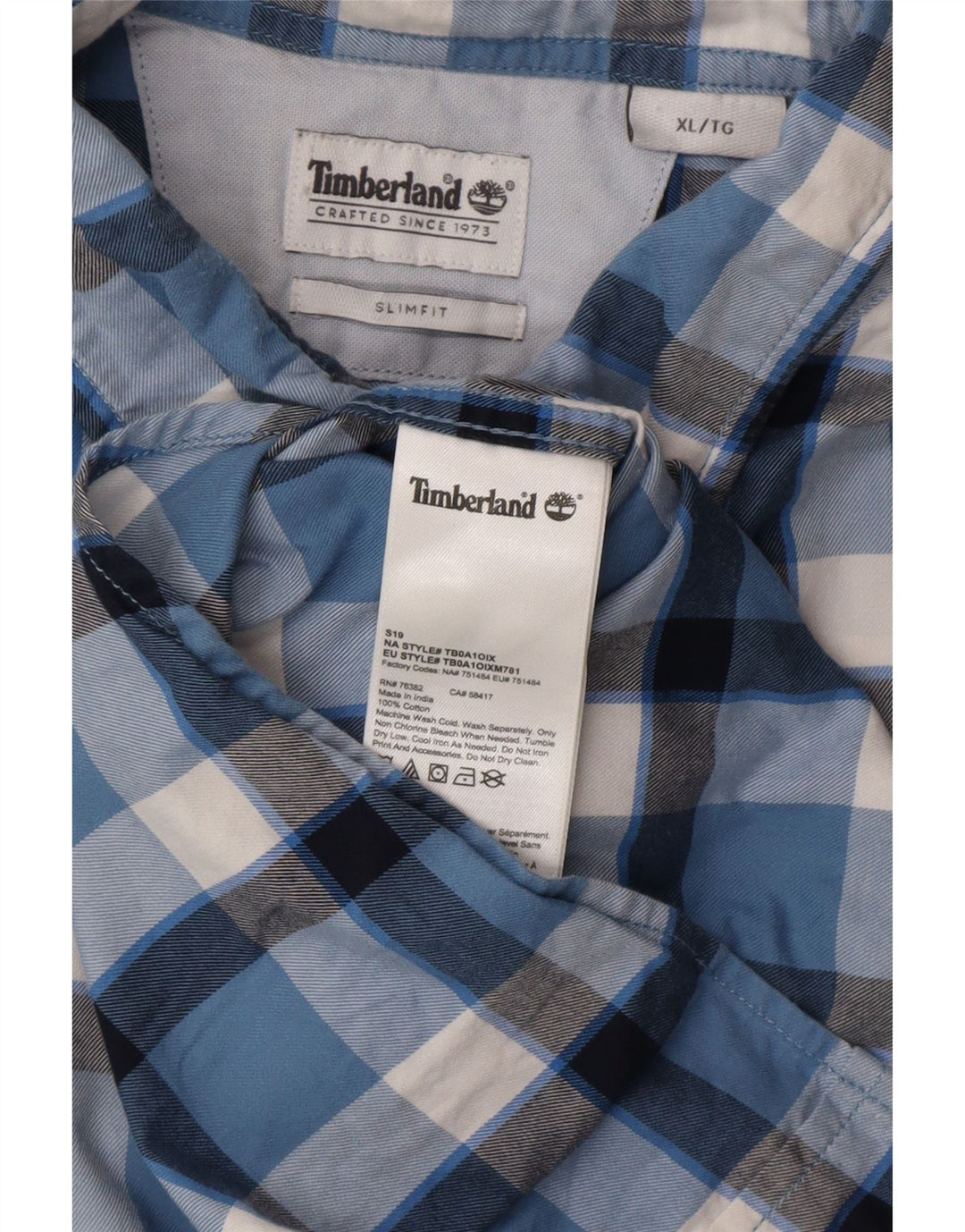 TIMBERLAND Herren Slim Fit Hemd XL blau kariert Baumwolle