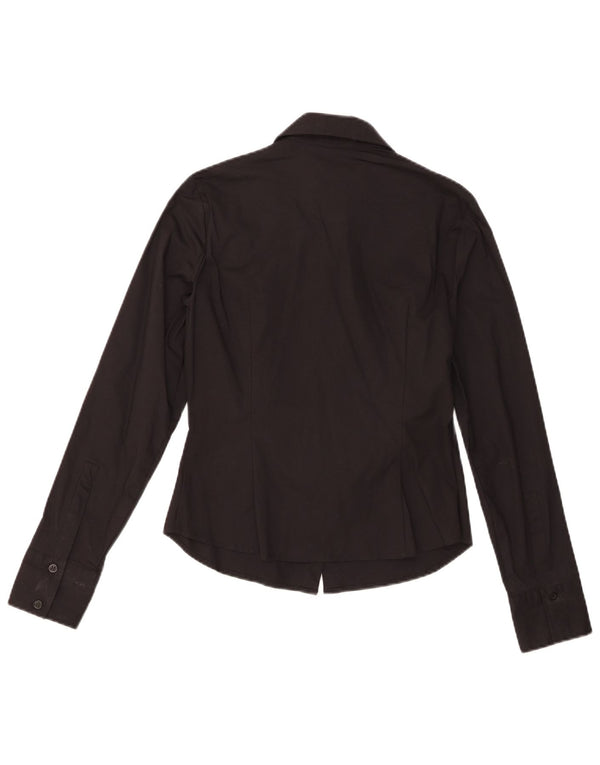 Benetton Damen Smokinghemd UK 10 Small Schwarz Baumwolle