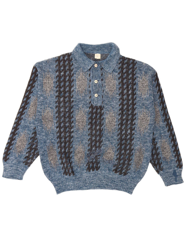 Vintage Herren Rollkragenpullover Mittelblau Geometrisch