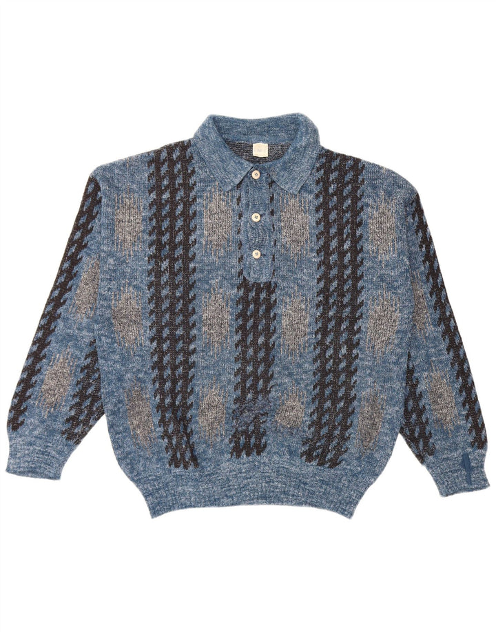 Vintage Herren Rollkragenpullover Mittelblau Geometrisch