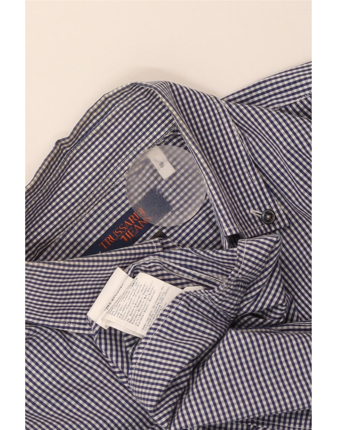 Trussardi Jeans Herrenhemd Größe 39 Mittelblaue Gingham-Baumwolle
