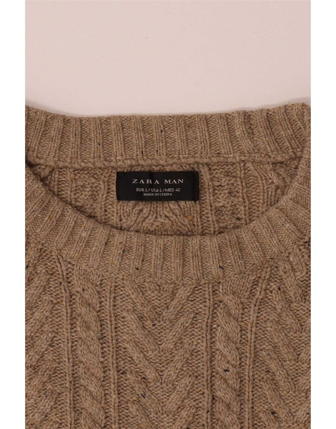 Zara Herren-Pullover mit U-Boot-Ausschnitt, Größe L, Beige