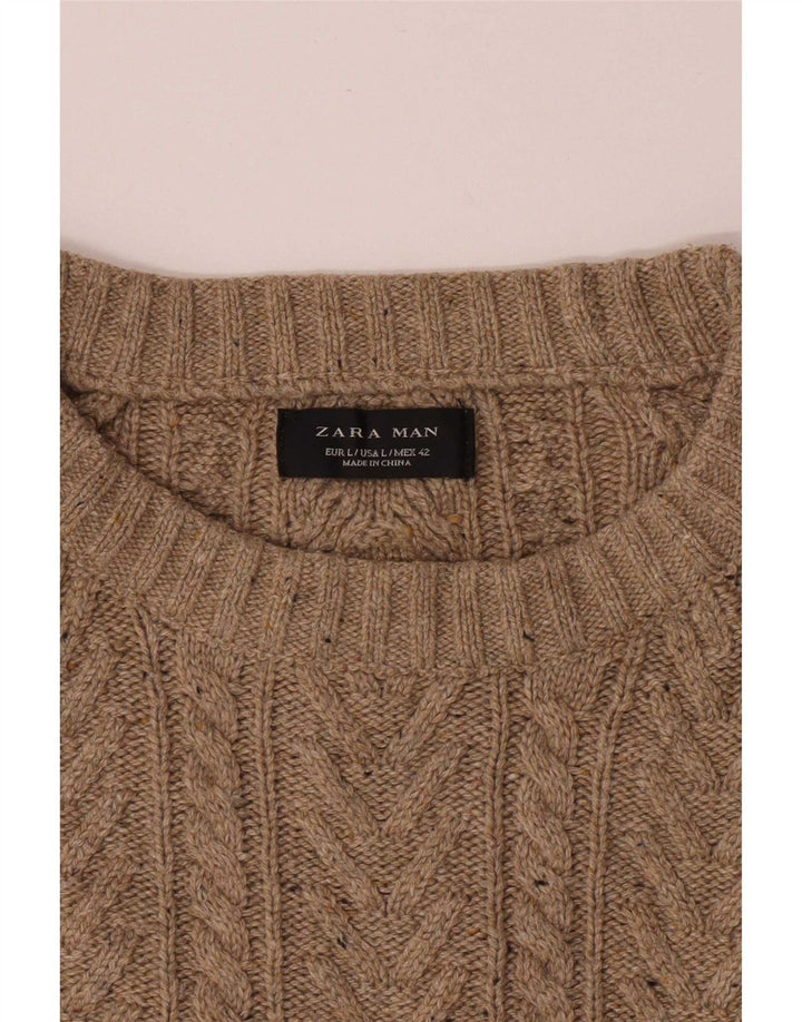Zara Herren-Pullover mit U-Boot-Ausschnitt, Größe L, Beige