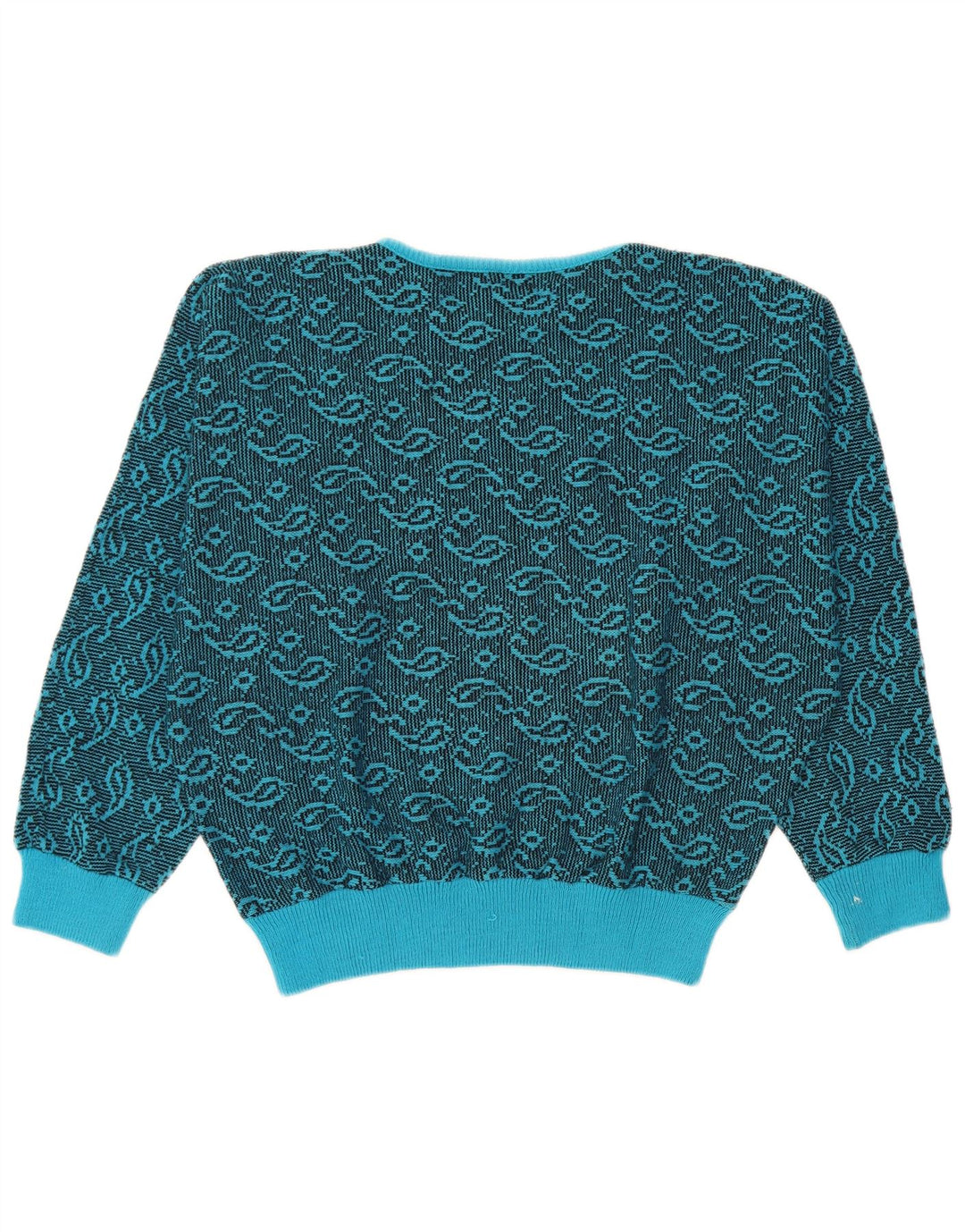 VINTAGE Damen-Pullover mit U-Boot-Ausschnitt, UK 16, großes blaues Paisleymuster
