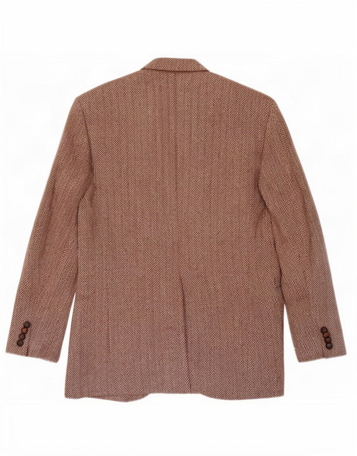 Harris Tweed Herren-Blazer mit 2 Knöpfen, UK 44, große braune Wolle mit Fischgrätenmuster