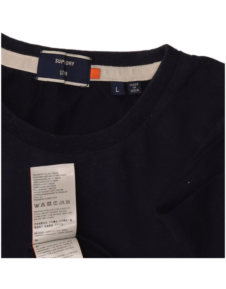 Superdry Damen T-Shirt Top UK 16 Large Marineblau Baumwolle