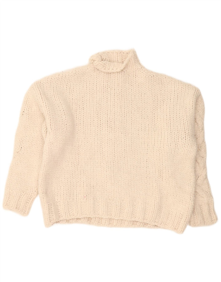 Zara Damen-Pullover mit Rollkragen, übergroß, Größe 40, Weiß, Acryl