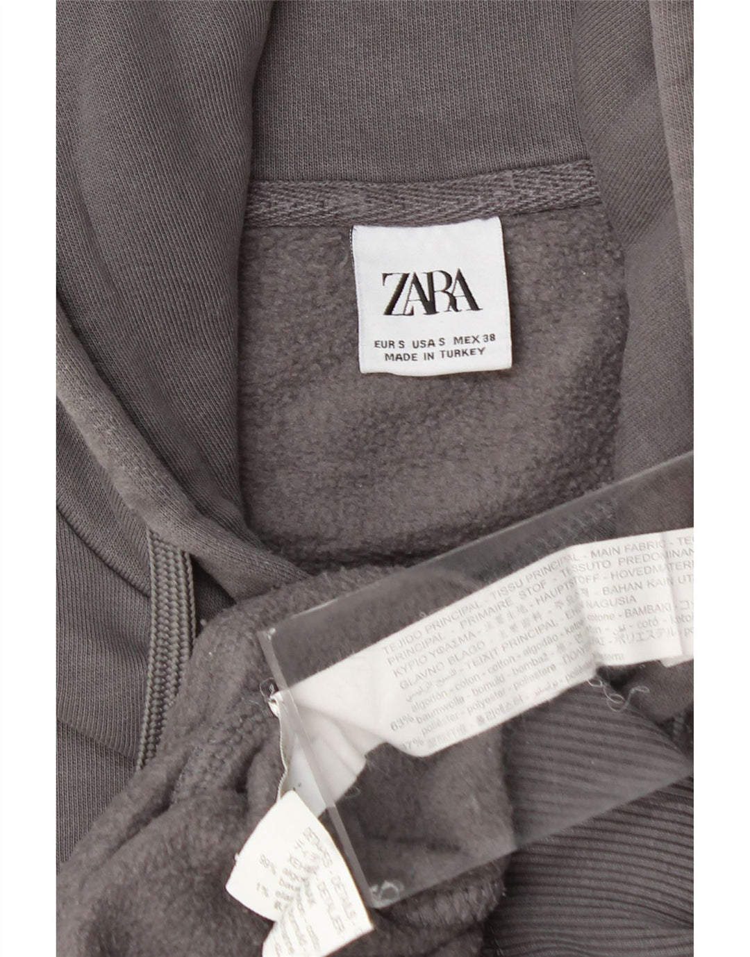 ZARA Herren Kapuzenpullover, Größe S, Grau, Baumwolle