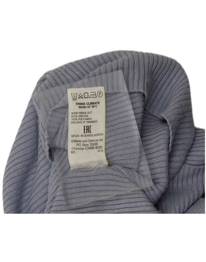 Marks & Spencer Damen Top Langarm UK 10 Small Blaue Viskose