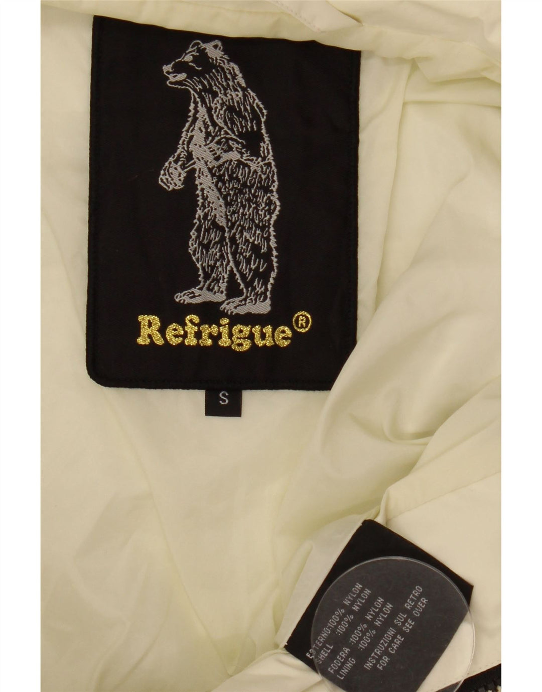 REFRIGUE Damen Crop Bomberjacke UK 10 Small Off White Colourblock Nylon